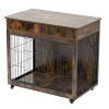 Dog Crate Furniture, Wooden Dog House, Decorative Dog Kennel with Drawer, Indoor Pet Crate End Table for Small Dog, Steel-Tube Dog Cage, Chew-Proof, R