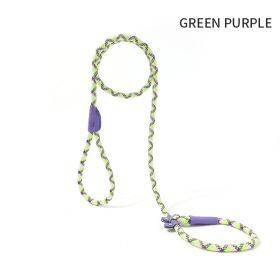 Dog Rope Pet Pulling Rope Puppy Strap Traction Rope Heavy Duty Belt Large Dog Leash Dog Collar Strap Dog Training Pet Harness Hands-Free Leash For Sma (Color: Green Purple, size: 1.5x1)